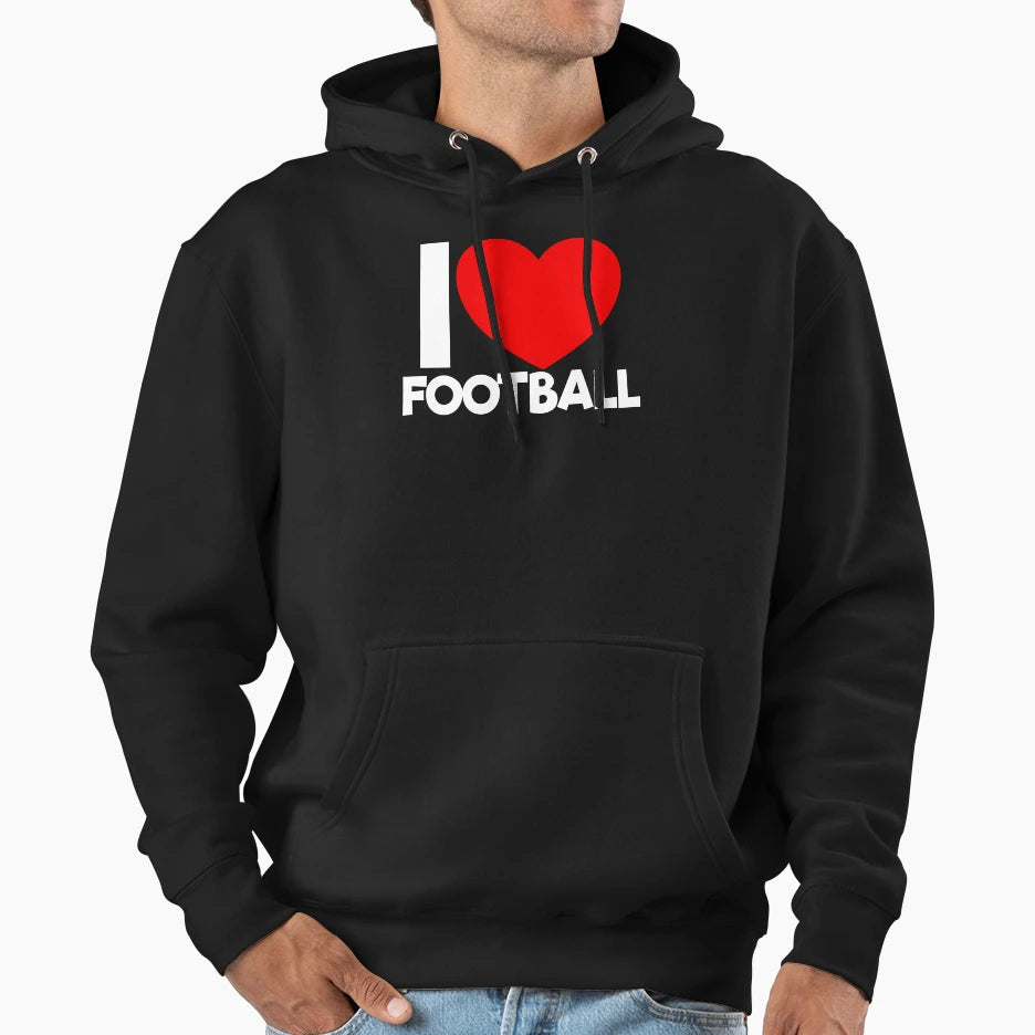 I Love Football Red Heart Football Hoodie - Casual Everyday Wear Unisex - T-Shirt, Sweatshirt, Hoodie