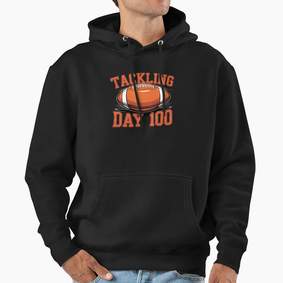 100 Days School 100Th Day School Tackling Hoodie - Minimalist Print Unisex - T-Shirt, Sweatshirt, Hoodie