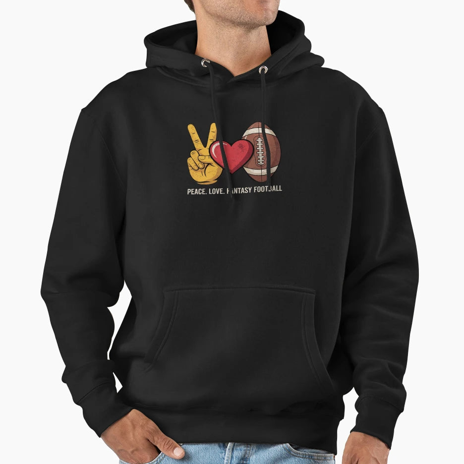 Fantasy Football Peace Love Hoodie - Graphic Print Unisex - T-Shirt, Sweatshirt, Hoodie