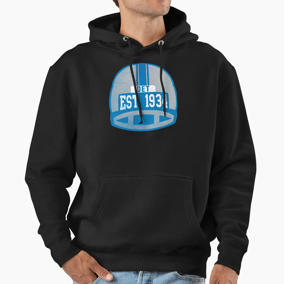 Detroit Football Throwback Helmet Est Hoodie - Minimalist Print Men Women - T-Shirt, Sweatshirt, Hoodie