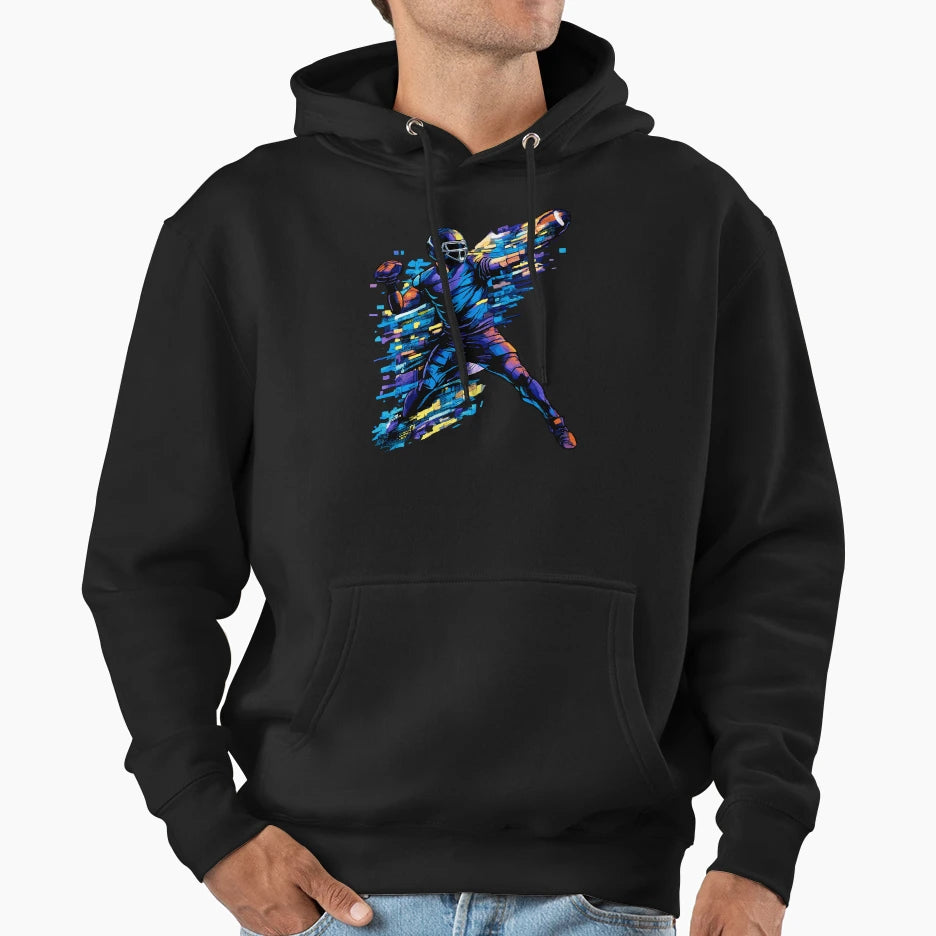 Dynamic Football Quarterback Passing Hoodie - Graphic Print Men Women - T-Shirt, Sweatshirt, Hoodie
