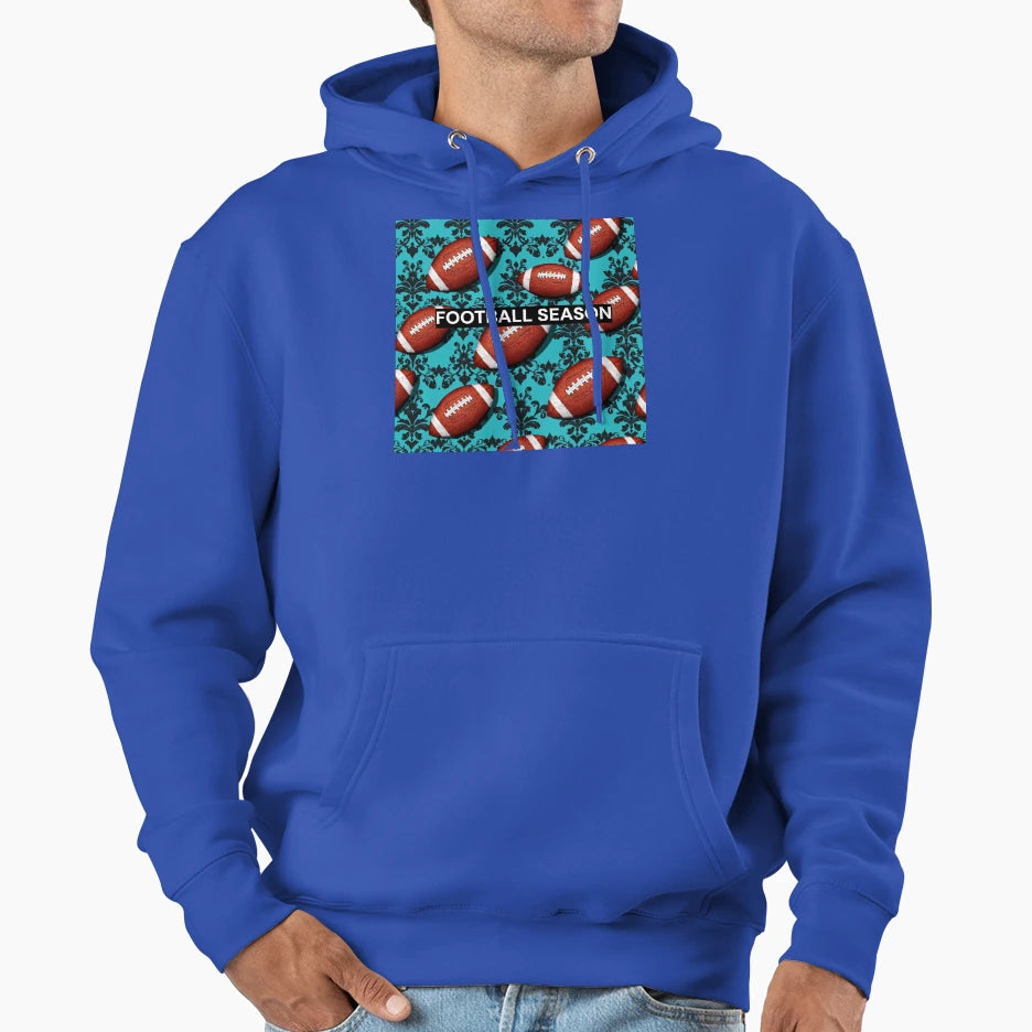 Footballs Aqua Black Damask Hoodie - Novelty Apparel Men Women - T-Shirt, Sweatshirt, Hoodie