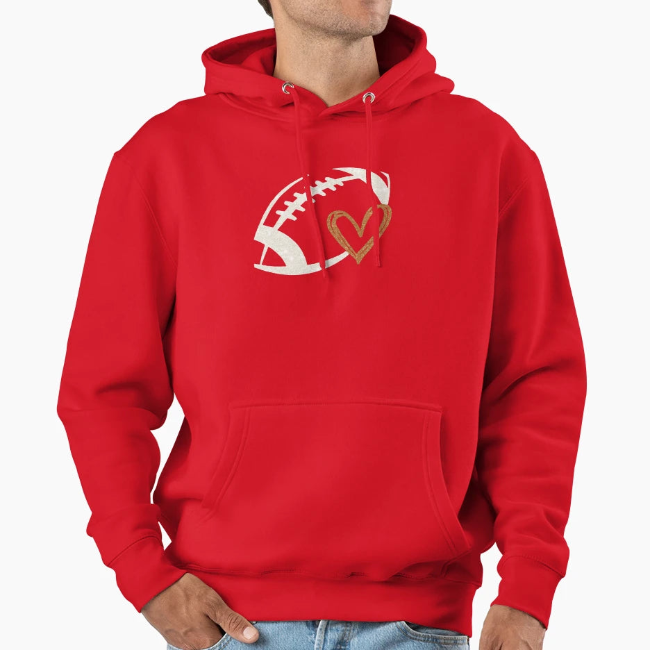 Football Heart Glitter Game Day Fan Art Hoodie - Streetwear Style Unisex - T-Shirt, Sweatshirt, Hoodie