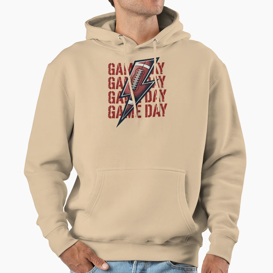 Game Day Lightning Bolt Football Fan Gear Hoodie - Novelty Apparel Unisex - T-Shirt, Sweatshirt, Hoodie