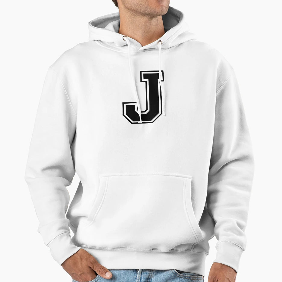 Letter J Black Hoodie - Custom Art Print Men Women - T-Shirt, Sweatshirt, Hoodie
