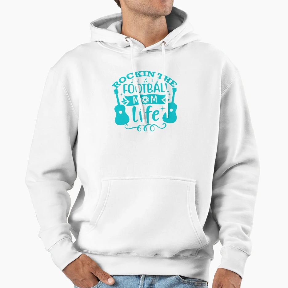 Rockin Football Mom Life Hoodie - Casual Everyday Wear Unisex - T-Shirt, Sweatshirt, Hoodie