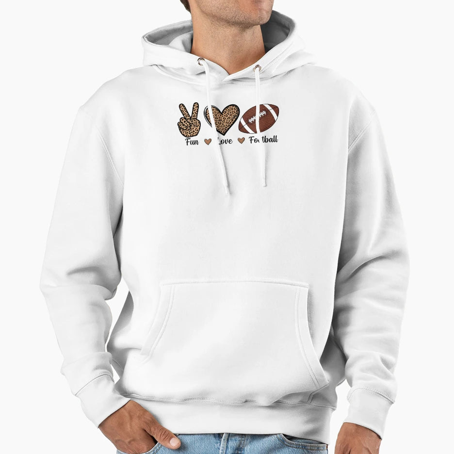 Fun Love Football Leopard American Hoodie - Minimalist Print Men Women - T-Shirt, Sweatshirt, Hoodie