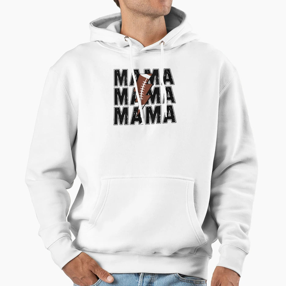 Football Mama Lightning Bolt Bold Sports Hoodie - Unique Graphic Unisex - T-Shirt, Sweatshirt, Hoodie