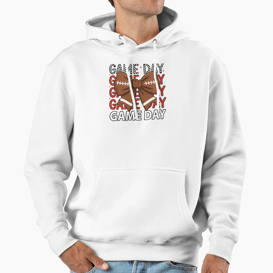Game Day Bow Football Cheerleader Hoodie - Fun Novelty Design Men Women - T-Shirt, Sweatshirt, Hoodie