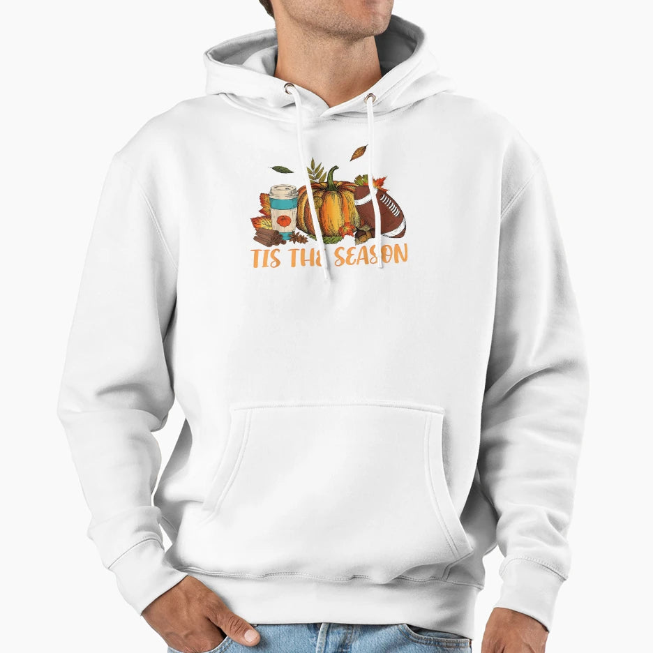 Pumpkin Spice Football Tis Season Fall Hoodie - Graphic Print for Adults - T-Shirt, Sweatshirt, Hoodie