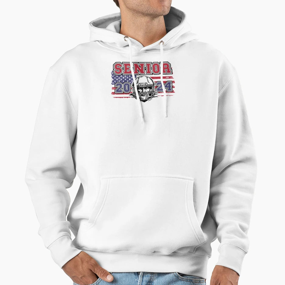 Senior 2024 Football Player Student Hoodie - Fun Novelty Design for Adults - T-Shirt, Sweatshirt, Hoodie