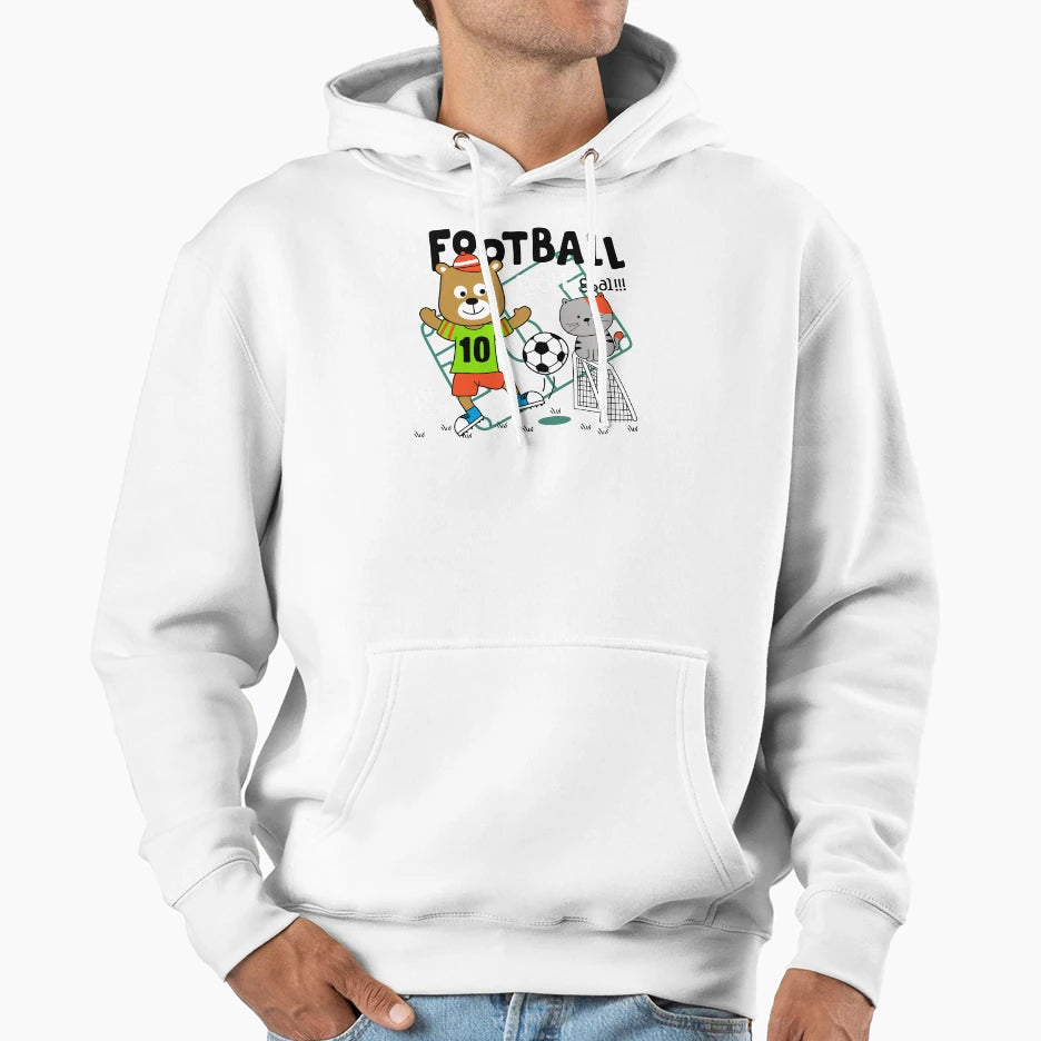 Cartoon Bear Playing Soccer Bear Hoodie - Aesthetic Graphic Men Women - T-Shirt, Sweatshirt, Hoodie