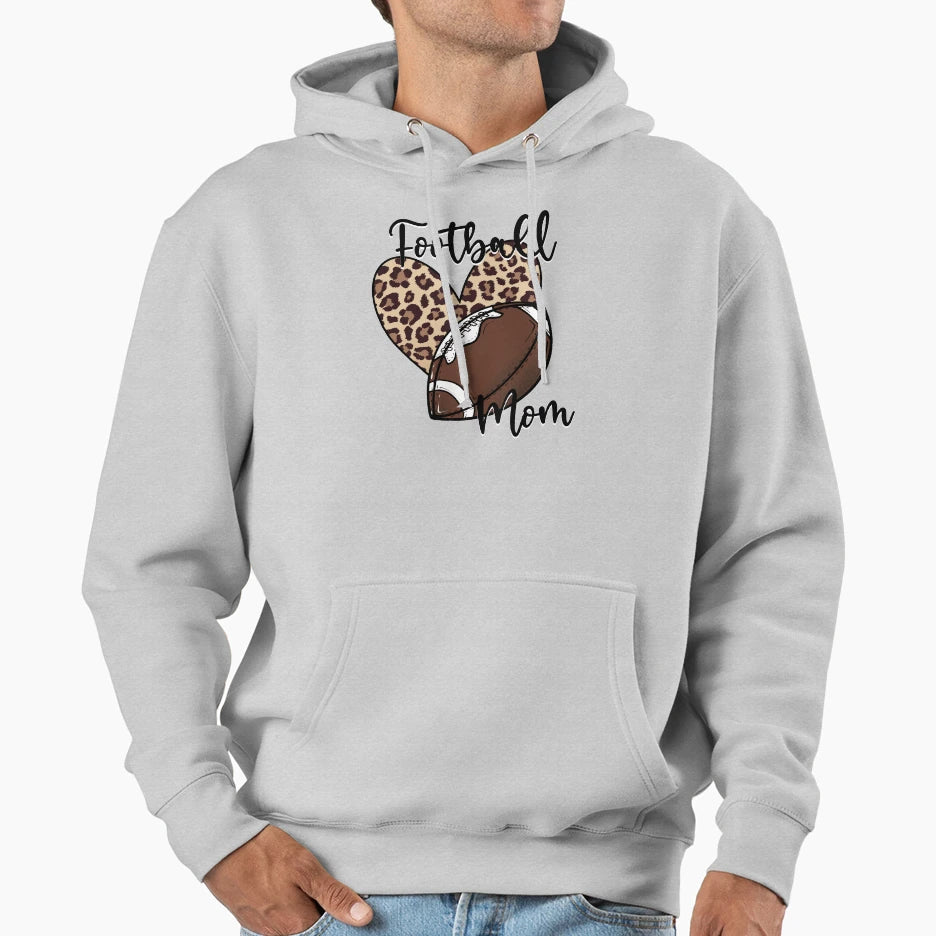 Leopard Heart Football Mom Hoodie - Trendy Graphic Men Women - T-Shirt, Sweatshirt, Hoodie
