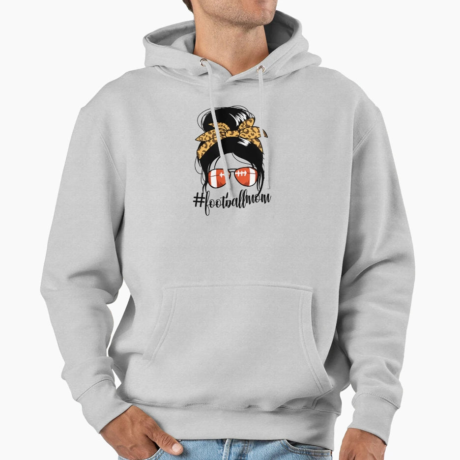 Footballmom Messy Bun Mom Womens Hoodie - Trendy Graphic for Adults - T-Shirt, Sweatshirt, Hoodie