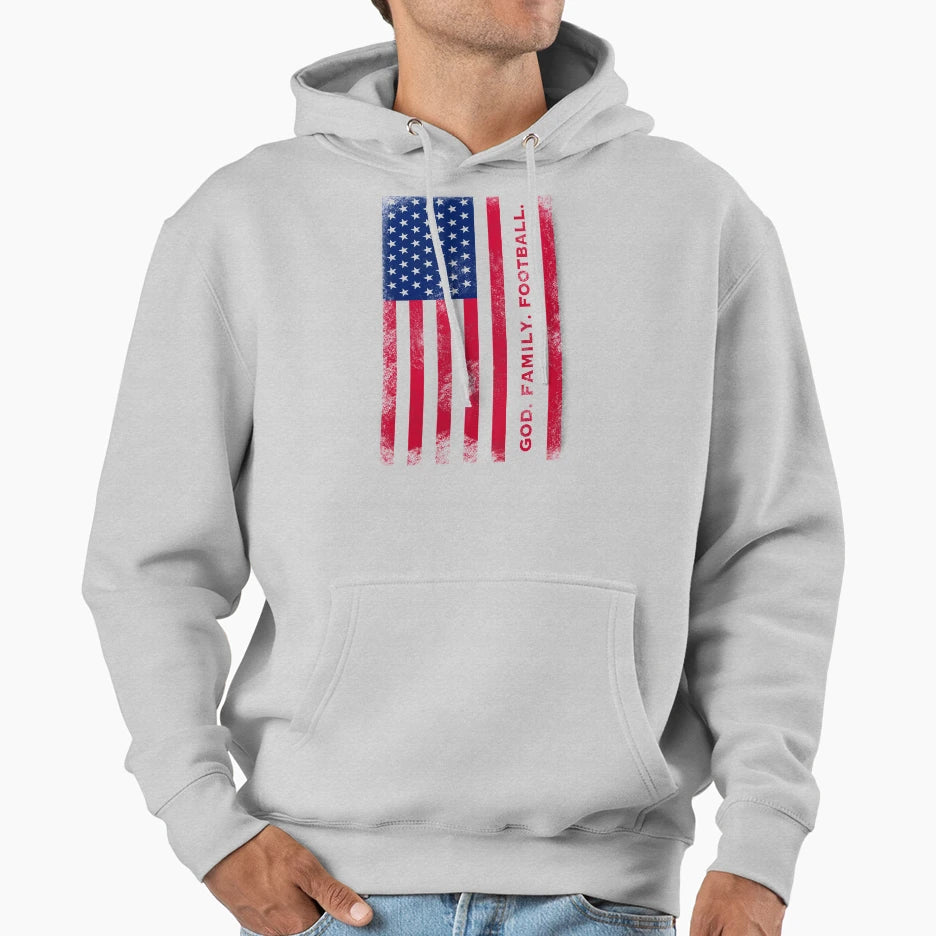 God Family Football Pro Us Flag Dad Hoodie - Minimalist Print for Adults - T-Shirt, Sweatshirt, Hoodie