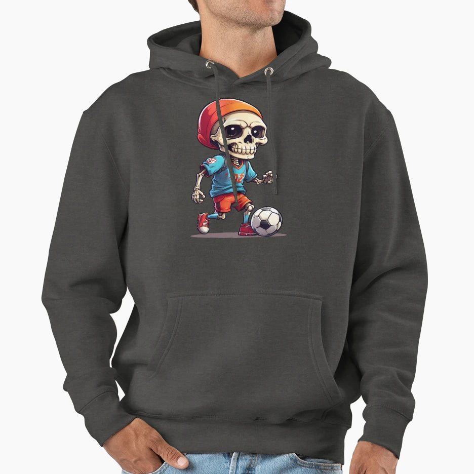 Cartoon Skull Playing Soccer Hoodie - Novelty Apparel Unisex - T-Shirt, Sweatshirt, Hoodie