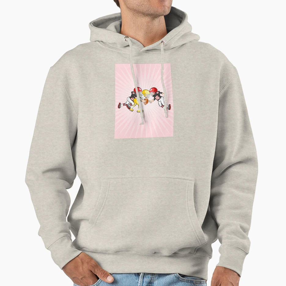Three American Football Players Action Hoodie - Unique Graphic Unisex - T-Shirt, Sweatshirt, Hoodie