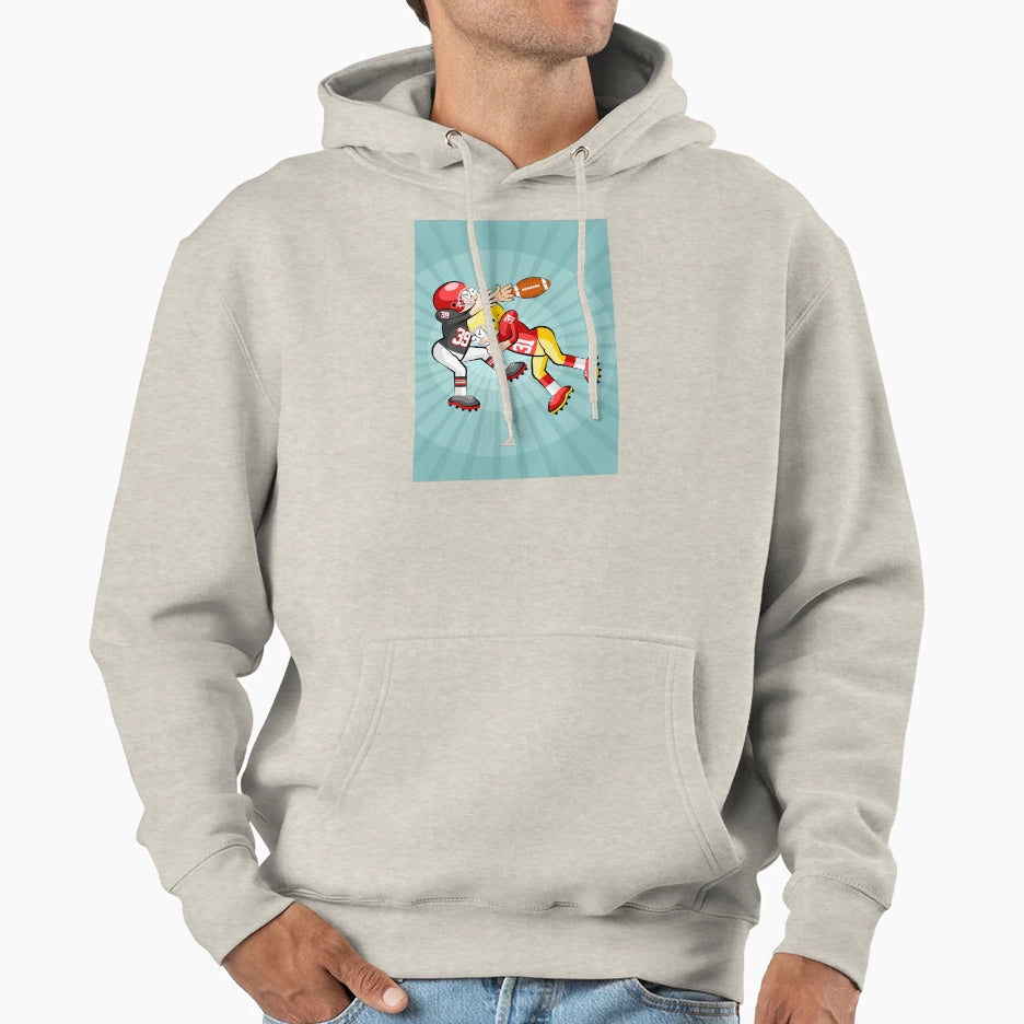 Football Player Receives Heavy Blow Hoodie - Unique Graphic for Adults - T-Shirt, Sweatshirt, Hoodie
