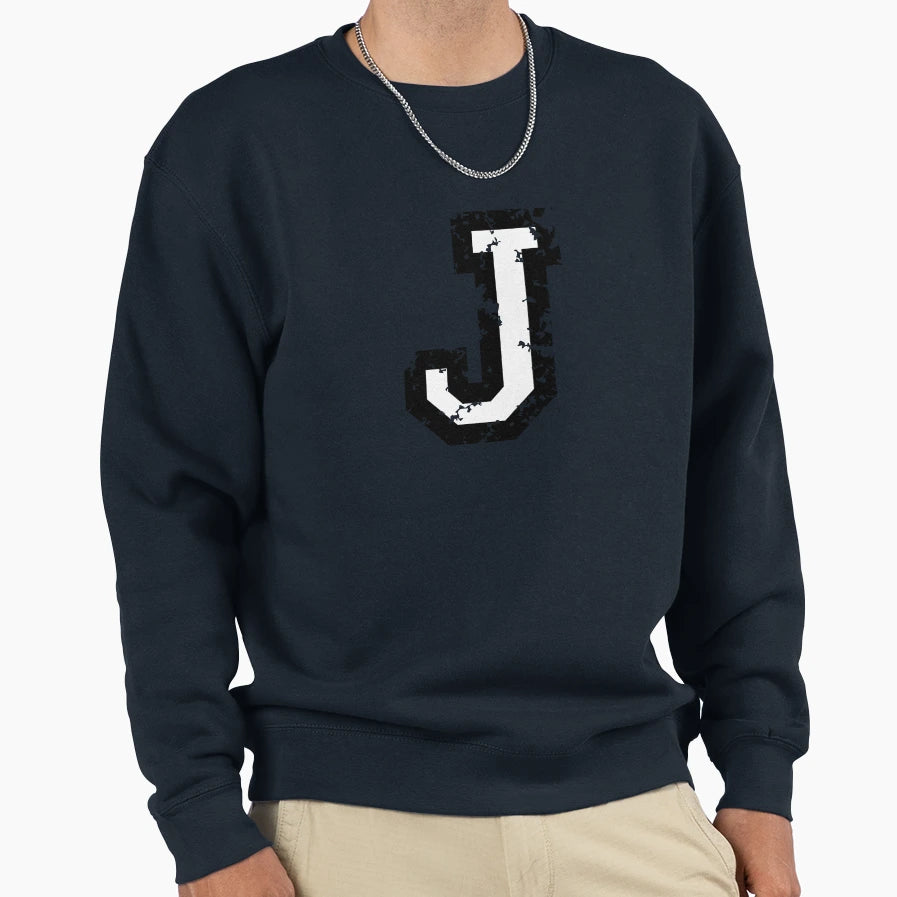 Letter J Distressed Two Color Black Sweatshirt - Fun Novelty Design Unisex - T-Shirt, Sweatshirt, Hoodie