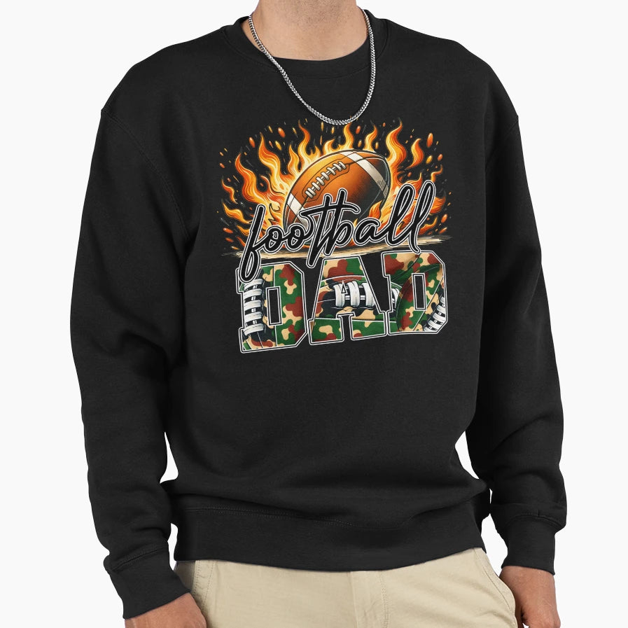 Flames And Camo Football Dad Sweatshirt - Custom Art Print Unisex - T-Shirt, Sweatshirt, Hoodie