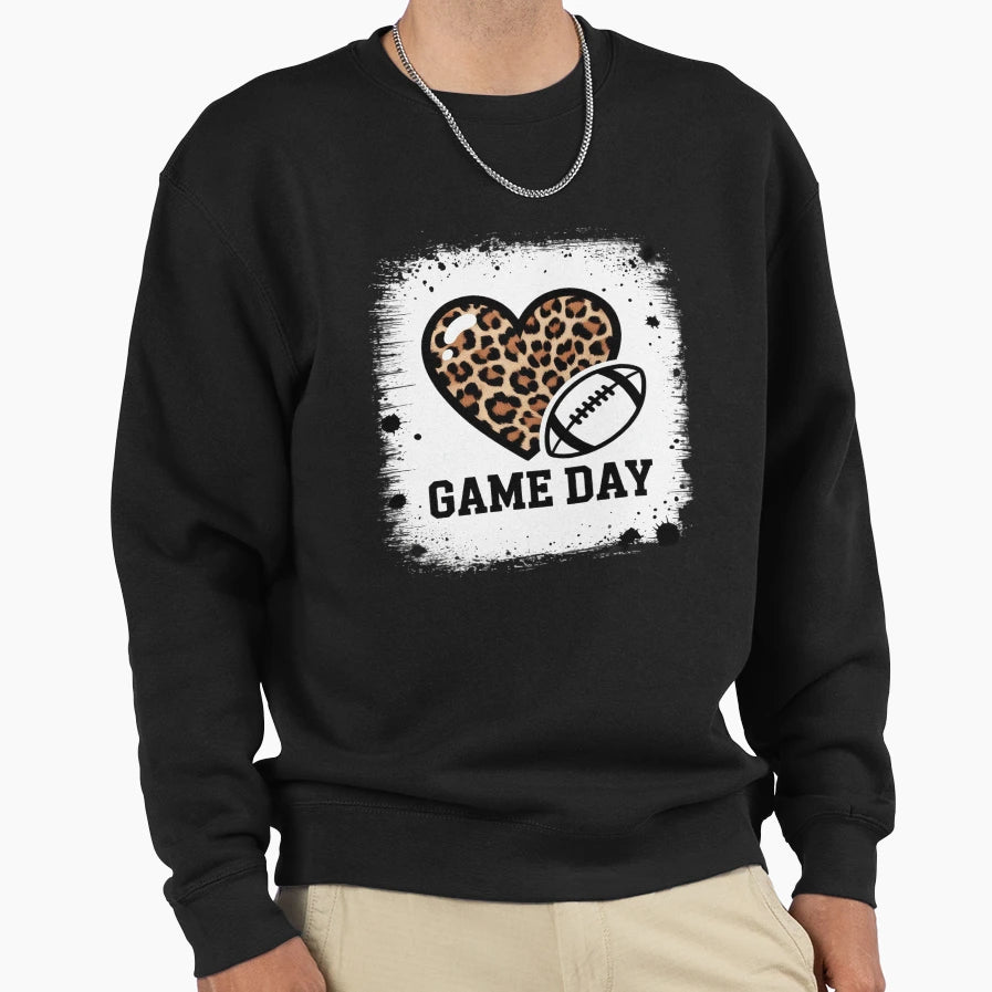 Game Day Leopard Heart Football Sweatshirt - Aesthetic Graphic for Adults - T-Shirt, Sweatshirt, Hoodie