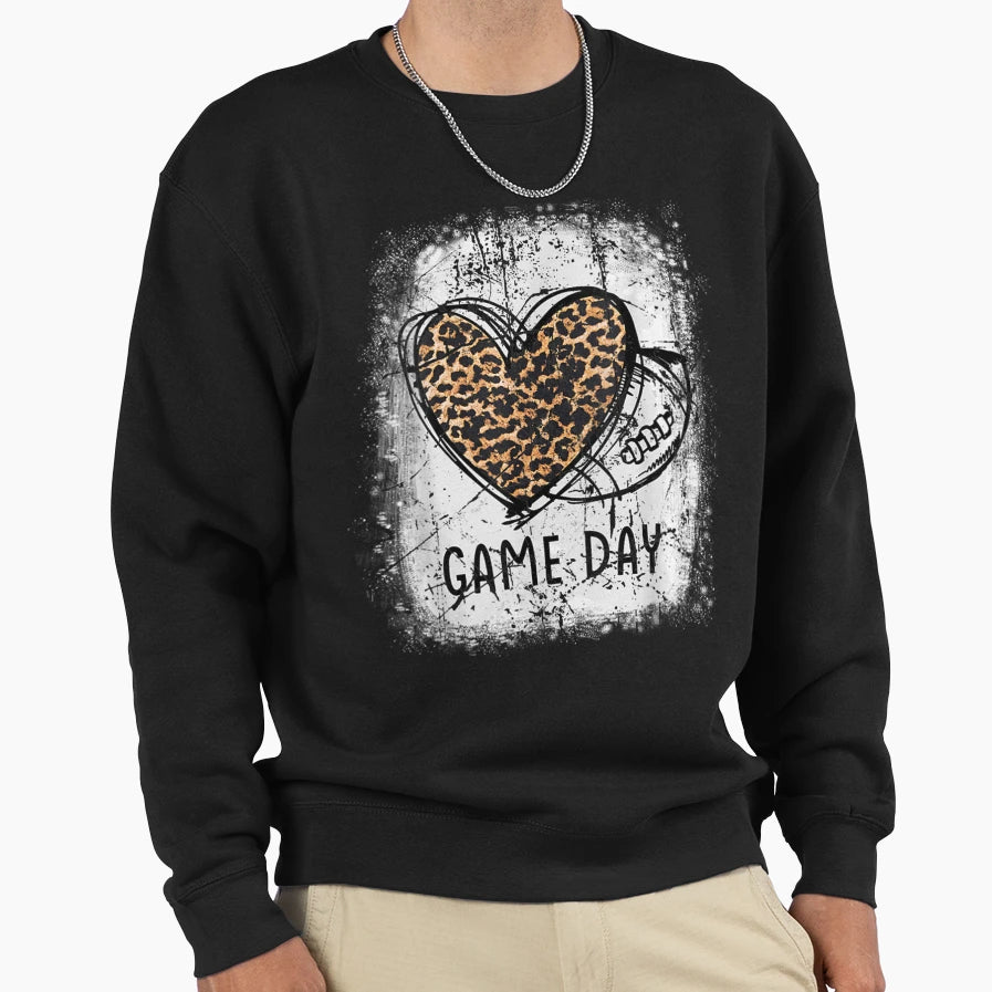 Womens Game Day Leopard Heart Sweatshirt - Graphic Print Men Women - T-Shirt, Sweatshirt, Hoodie
