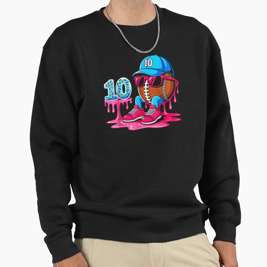 Football 10 Year Old Ice Cream Drip Sweatshirt - Trendy Graphic Unisex - T-Shirt, Sweatshirt, Hoodie