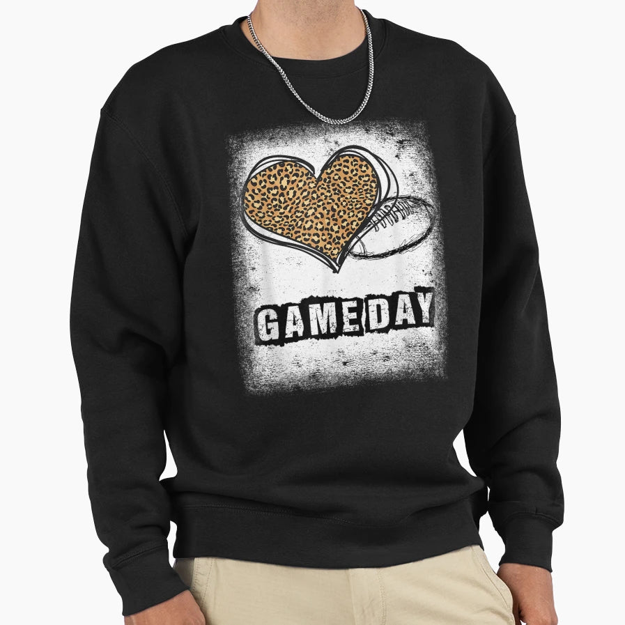 Game Day Leopard Heart Football Sweatshirt - Trendy Graphic for Adults - T-Shirt, Sweatshirt, Hoodie