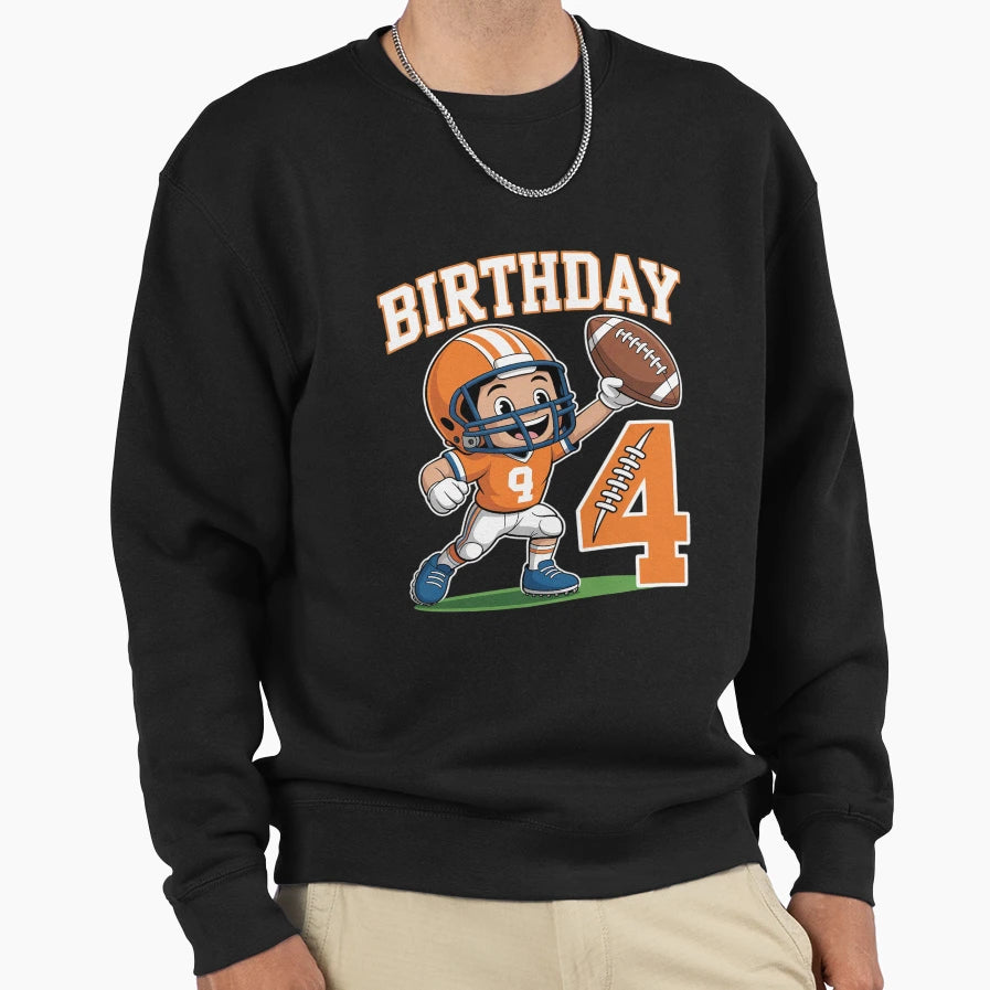4Th Birthday Football Player Sweatshirt - Unique Graphic for Adults - T-Shirt, Sweatshirt, Hoodie