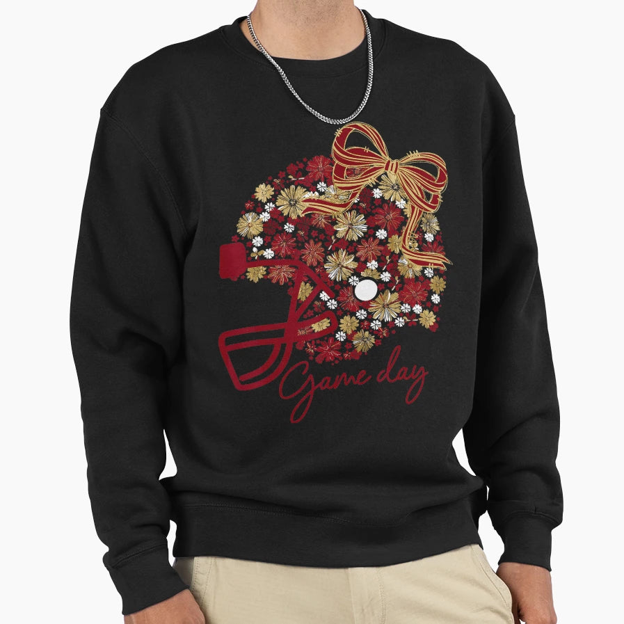 Floral Football Helmet Game Day Sweatshirt - Fun Novelty Design Men Women - T-Shirt, Sweatshirt, Hoodie