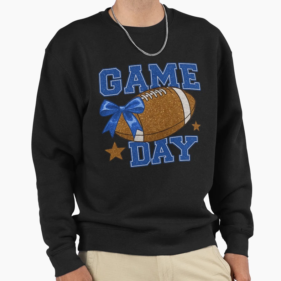 Game Day Football Glitter Bow Sweatshirt - Minimalist Print Unisex - T-Shirt, Sweatshirt, Hoodie