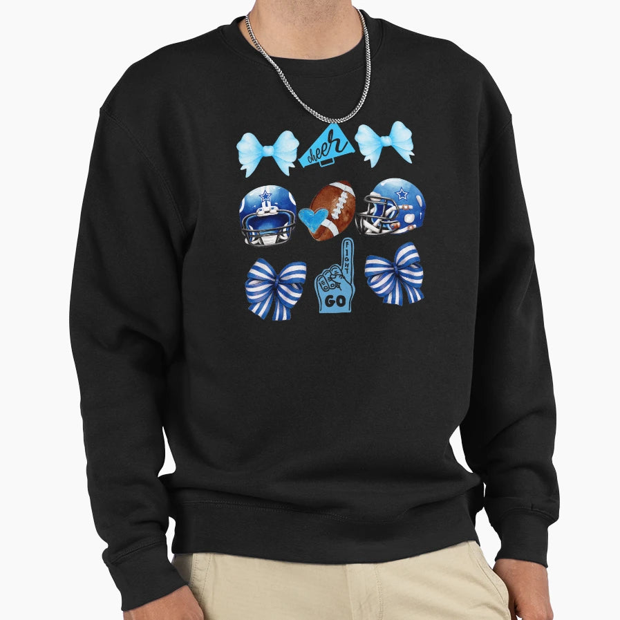 Football Mom Coquette Bow Blue Sweatshirt - Casual Everyday Wear Men Women - T-Shirt, Sweatshirt, Hoodie