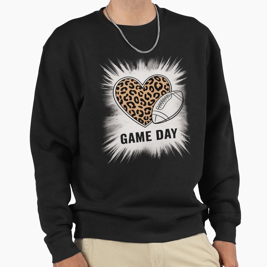 Game Day Leopard Heart Football Sweatshirt - Streetwear Style Men Women - T-Shirt, Sweatshirt, Hoodie