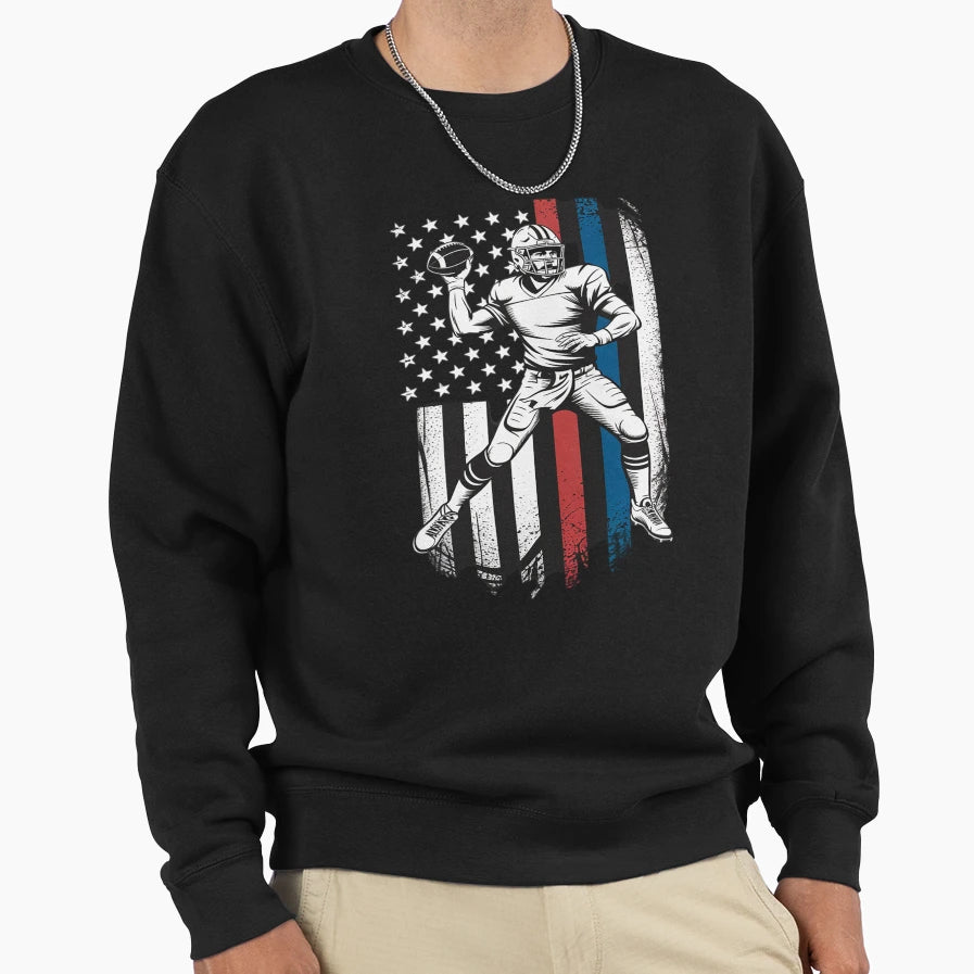 American Football Player Us Flag Sweatshirt - Unique Graphic Men Women - T-Shirt, Sweatshirt, Hoodie