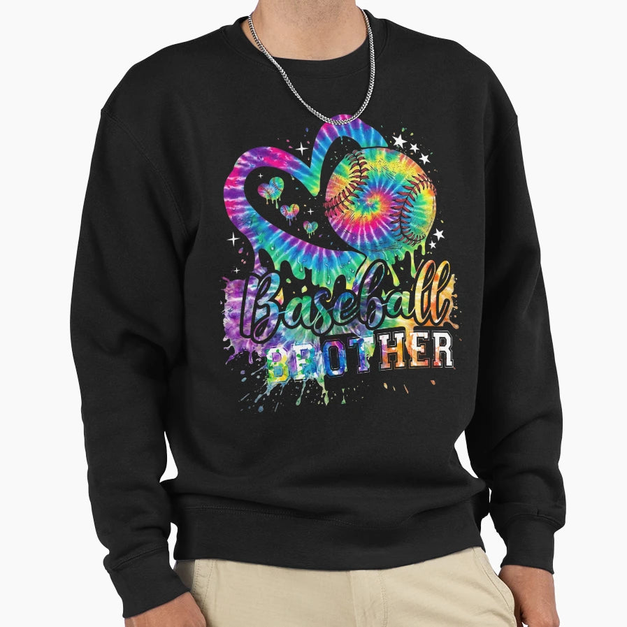 Tie Dye Baseball Brother Drip Heart Sweatshirt - Unique Graphic Unisex - T-Shirt, Sweatshirt, Hoodie