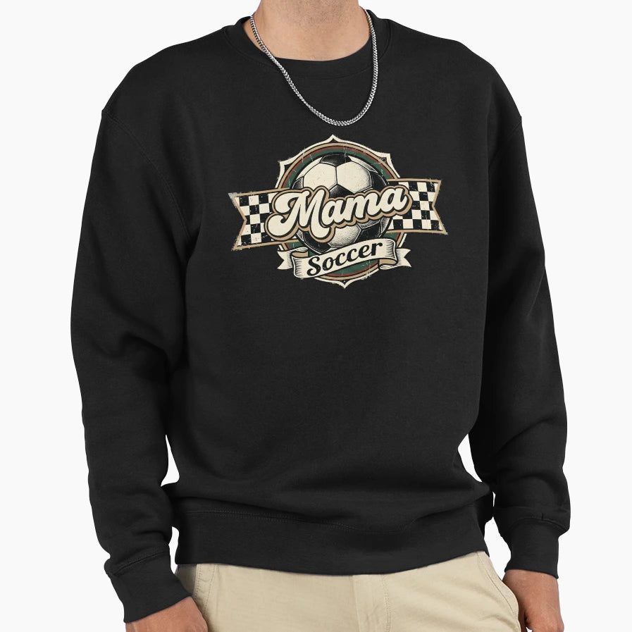 Soccer Mama Distressed Sport Emblem Sweatshirt - Novelty Apparel for Adults - T-Shirt, Sweatshirt, Hoodie