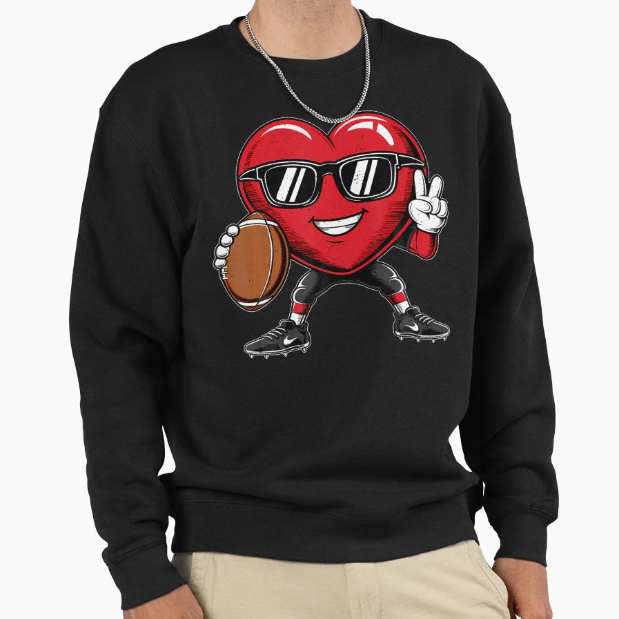 Valentines Day Heart Playing Football Sweatshirt - Graphic Print Unisex - T-Shirt, Sweatshirt, Hoodie