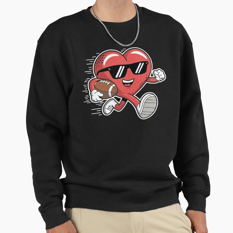 Running Heart Playing Football Sweatshirt - Aesthetic Graphic for Adults - T-Shirt, Sweatshirt, Hoodie