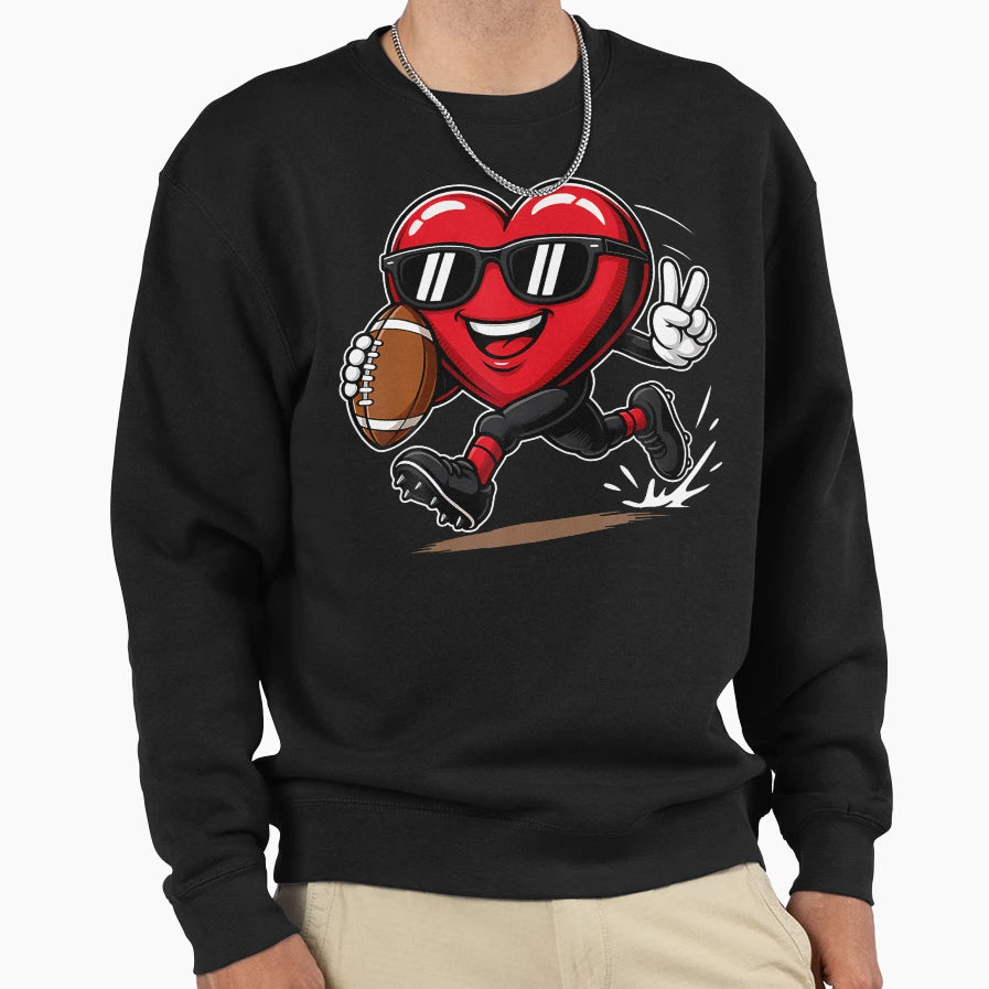 Funny Heart Playing Football Sports Sweatshirt - Trendy Graphic for Adults - T-Shirt, Sweatshirt, Hoodie