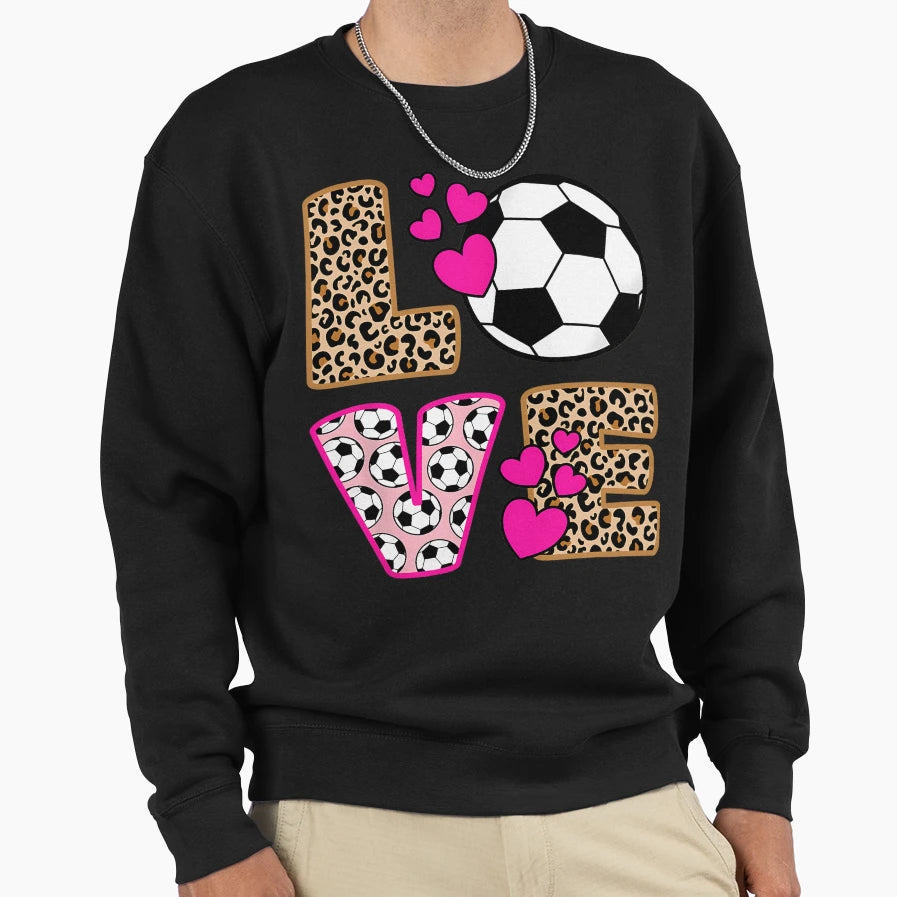 Love Soccer Leopard Soccer Sweatshirt - Unique Graphic for Adults - T-Shirt, Sweatshirt, Hoodie