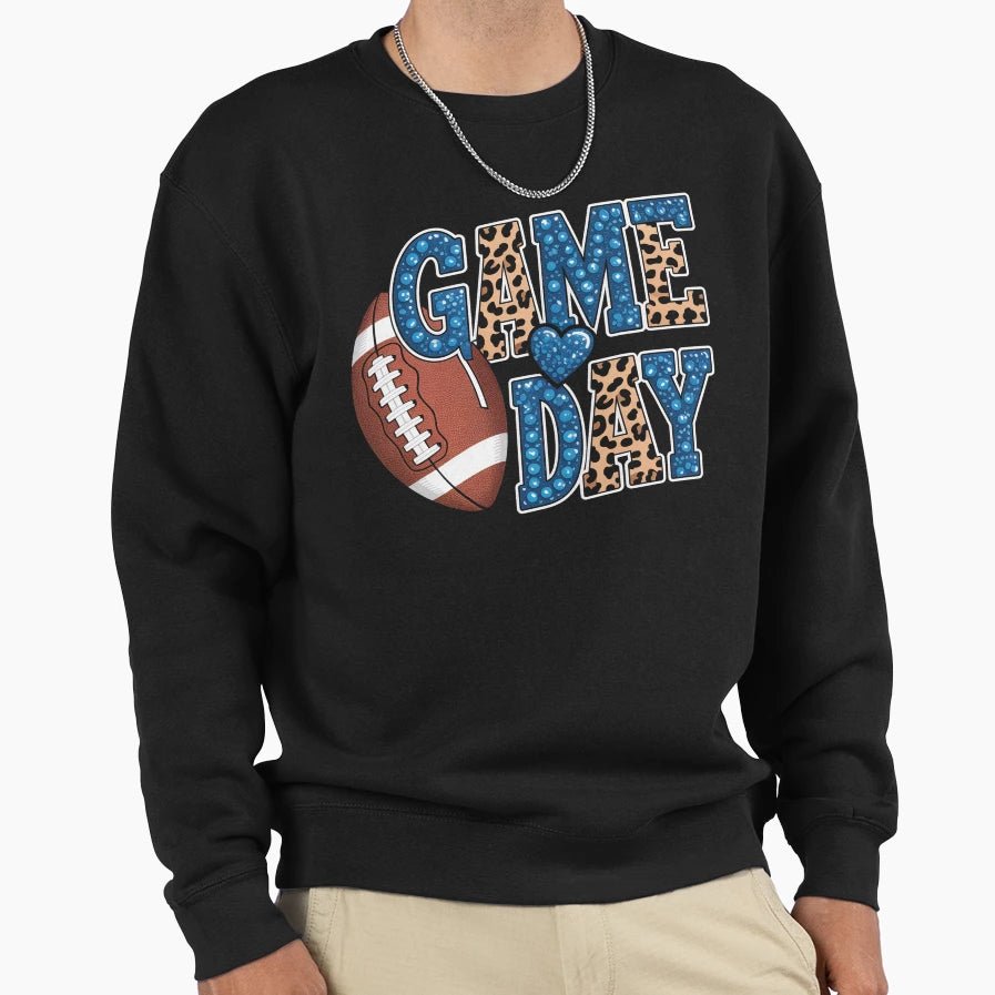 Game Day Leopard Football Sweatshirt - Casual Everyday Wear Men Women - T-Shirt, Sweatshirt, Hoodie