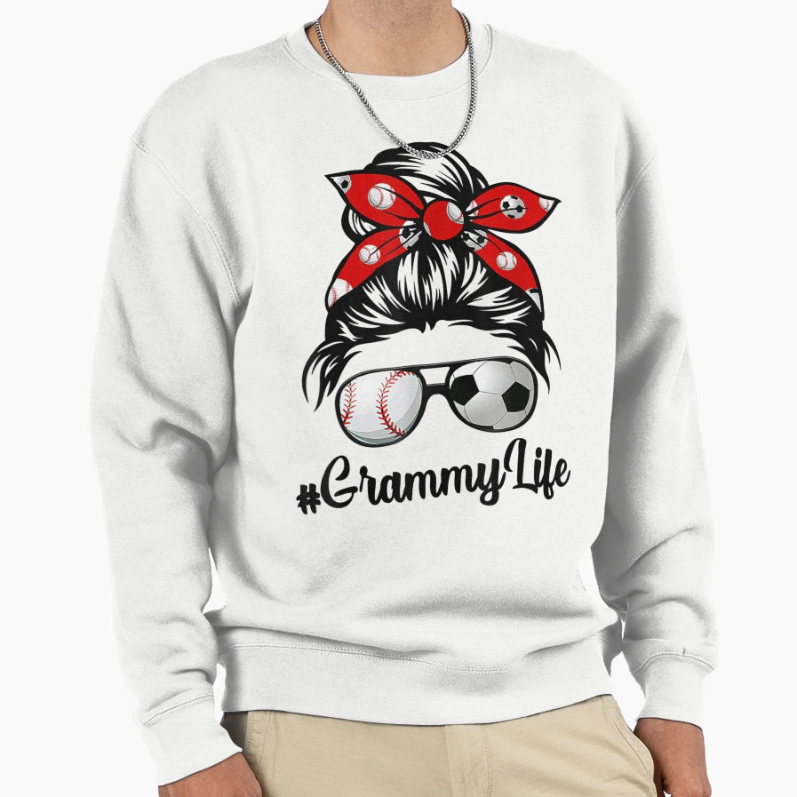 Classy Grammy Life Soccer Messy Bun Sweatshirt - Novelty Apparel Unisex - T-Shirt, Sweatshirt, Hoodie