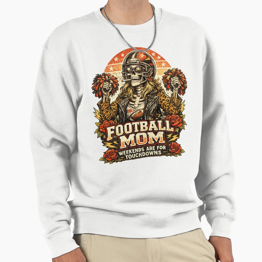 Football Mom Skull Mom Sweatshirt - Casual Everyday Wear Unisex - T-Shirt, Sweatshirt, Hoodie