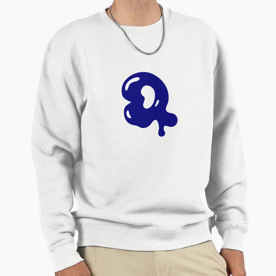 Glossy Dark Blue Liquid Letter Q Sweatshirt - Graphic Print for Adults - T-Shirt, Sweatshirt, Hoodie