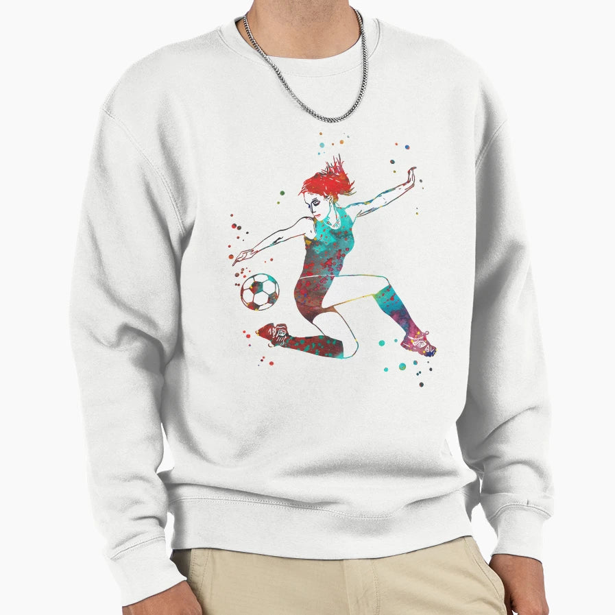 Female Soccer Player Sweatshirt - Custom Art Print Men Women - T-Shirt, Sweatshirt, Hoodie