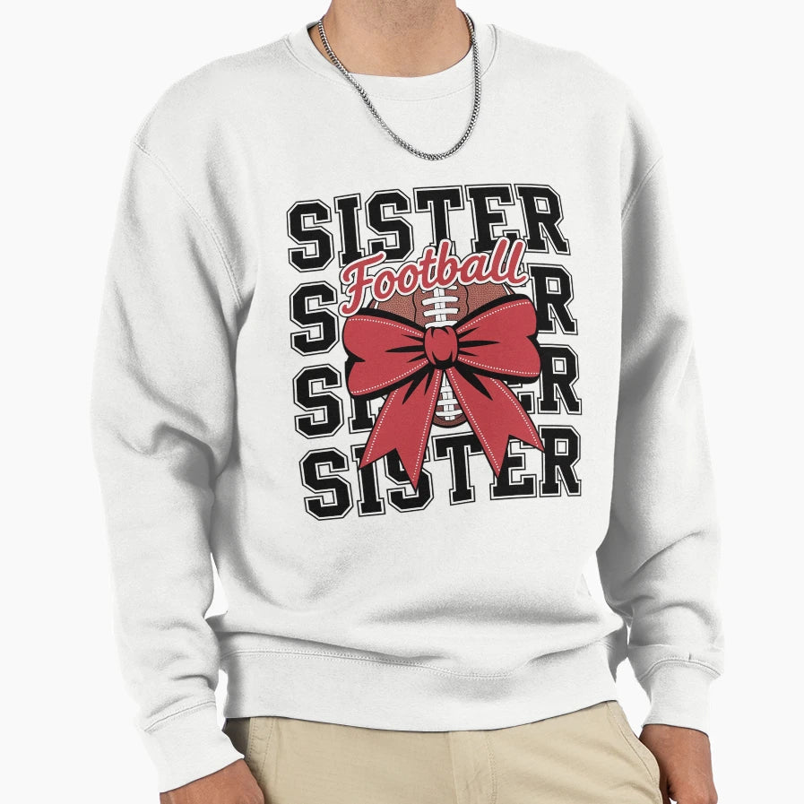 Football Sister Coquette Bow Teen Sweatshirt - Trendy Graphic for Adults - T-Shirt, Sweatshirt, Hoodie