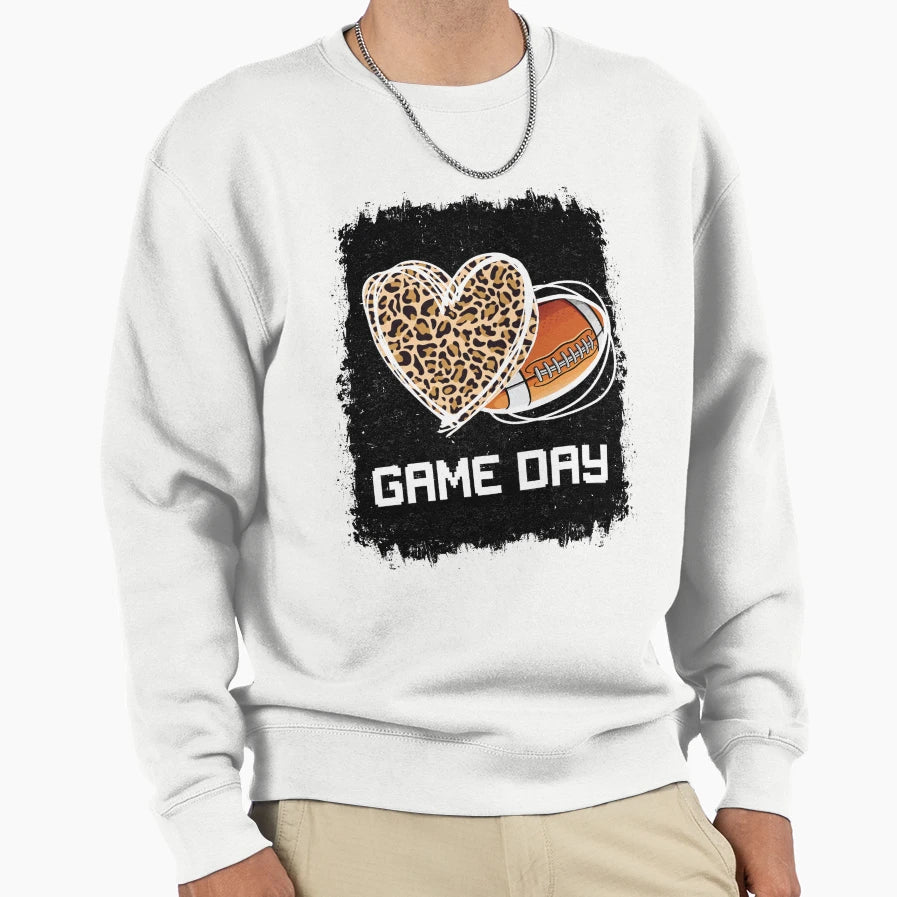 Game Day Leopard Heart Football Sweatshirt - Minimalist Print Men Women - T-Shirt, Sweatshirt, Hoodie