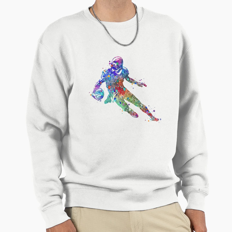 American Football Player Watercolor Sweatshirt - Trendy Graphic Men Women - T-Shirt, Sweatshirt, Hoodie