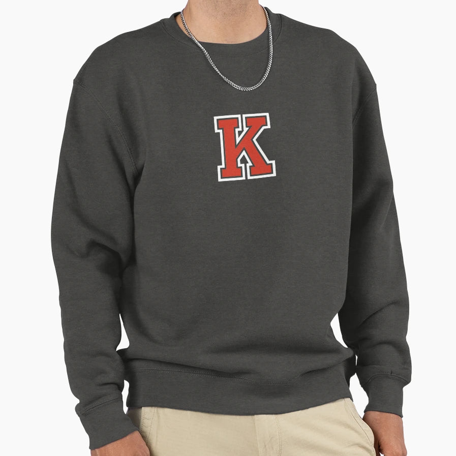 Letter K Initial K Varsity Red Sweatshirt - Graphic Print for Adults - T-Shirt, Sweatshirt, Hoodie
