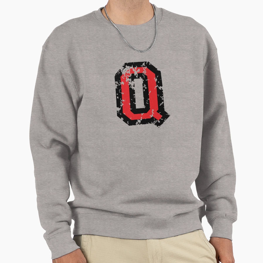 Letter Q Distressed Two Color Sweatshirt - Novelty Apparel for Adults - T-Shirt, Sweatshirt, Hoodie